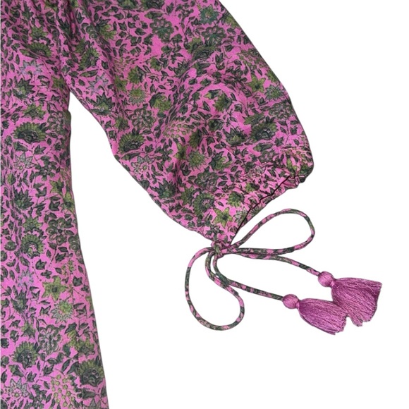Celina Moon Pink‎ & Green Floral Print Tassels Relaxed Fit Mini Dress Medium - Picture 8 of 10